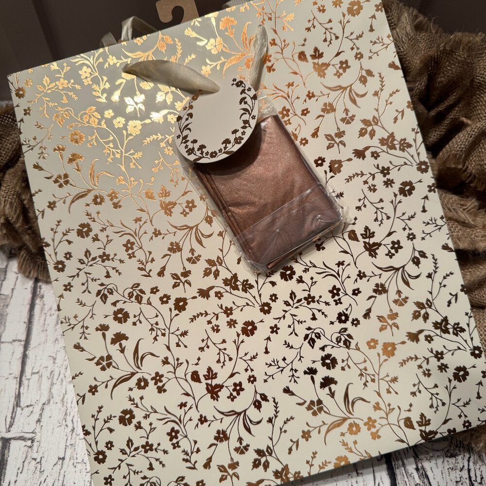 Large Rose Gold and Cream Gift Bags Holiday Floral Set of 3